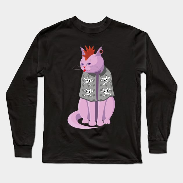 Punk Rock Cat Long Sleeve T-Shirt by Kater Karl